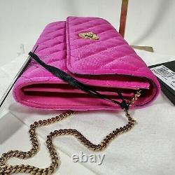 Versace La Medusa Velvet Quilted Leather Wallet On Chain Clutch Fuchsia NWT