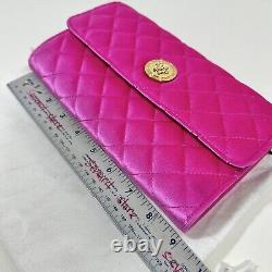 Versace La Medusa Velvet Quilted Leather Wallet On Chain Clutch Fuchsia NWT