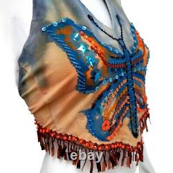 Women clothing top sexy summer elegant luxury short embroidered butterfly fringe