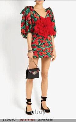 4,3K Nouvelle Gucci 2017 Robe Coquelicot Rouge et Noire Top 36 38 40 2 4 Blouse Florale Noeud S M