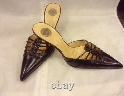 850 $ Versace Chaussures En Cuir Noir, Taille 38,5-8.5