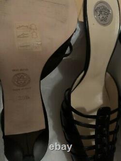 850 $ Versace Chaussures En Cuir Noir, Taille 38,5-8.5