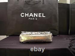 Auth Chanel Limited Edition Metallic Silver/ Bronze CC Logo Bag L 11.0 X H 5.5