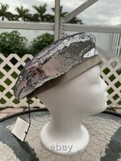 Authentic Gucci Gg Logo Silver Mirror Metallic L/58cm Beret Limited Edition T.n.-o.