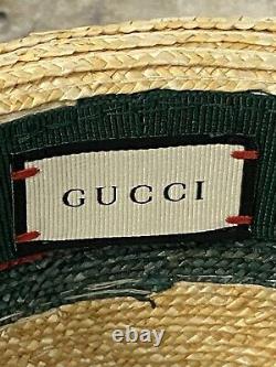 Authentic Gucci Web Straw Fedora Hat Sz M/57 Edition Limitée Fabriqué En Italie Nouveau