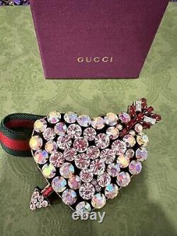 Authentique Gucci Crystal Heart Red Green Web Adj. Bracelet Edition Limitée Nwb