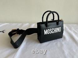 Aw20 Moschino Couture Jeremy Scott Black Leather Mini Shopper / Fanny Pack
