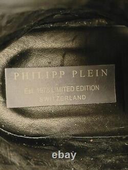 Bottes en cuir noir cloutées Philipp Plein pour hommes édition limitée EU 43 US 9.5 UK 9