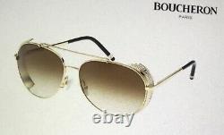Boucheron Gold Plated Limited Edition Crystal Bc0001s 002 59-14-130 Lunettes De Soleil
