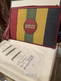C'est Pas Vrai! Authentique Gucci 625602 Gucci Logo Bracelet Rayé, Pochette, Sac D'embrayage Nib