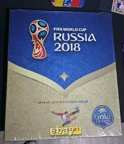 COUPE DU MONDE PANINI RUSSIE 2018 ÉDITION OR SUISSE BOÎTE + 100 Paquets + ALBUM CARTONNÉ