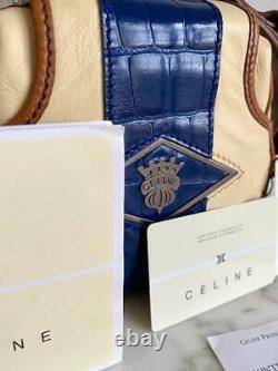 Céline Ivoire Brown Cuir Blue Crocodile Embossed Designer Bag T.n.-o. Cute Rare