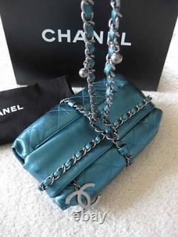 Chanel Auth Couette Métallisé Turquoise Cuir CC Charm Bombay Baluchon Sac Nib