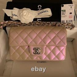 Chanel Mini Rectangulaire Classic Pink Iridescent Calfskin Flap Sac 21k