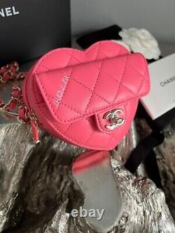 Chanel Pink Ceinture De Coeur Sac Crossbody 22s Collier Porte-cartes Pièce Purse Or