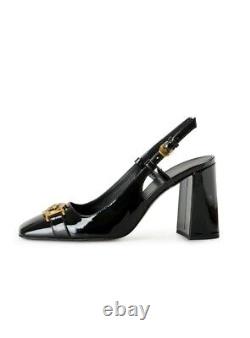 Chaussures à talons Versace Medusa pour femmes en cuir verni noir brillant et doré US 9 EU 9 NIB