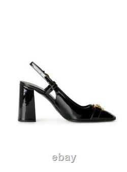 Chaussures à talons Versace Medusa pour femmes en cuir verni noir brillant et doré US 9 EU 9 NIB