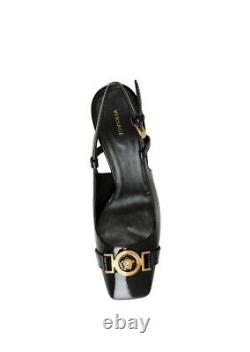 Chaussures à talons Versace Medusa pour femmes en cuir verni noir brillant et doré US 9 EU 9 NIB