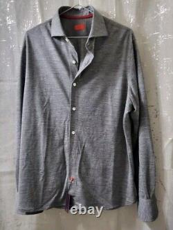 Chemise de laine grise chinée 100% Isaia pour hommes à 1195$, taille US L/52EU. Fabriquée en Italie.