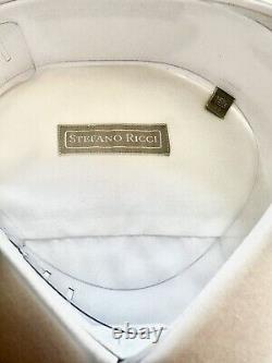 Chemise de soirée de luxe Stefano Ricci NWT, taille 15.5 39, en coton blanc uni, fabriquée en Italie.