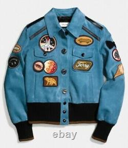 Coach 1941 Édition Limitée Nasa Blue Suede Leather Jacket Space Patches Taille 4