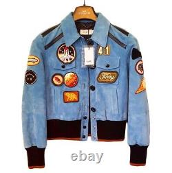 Coach 1941 Édition Limitée Nasa Blue Suede Leather Jacket Space Patches Taille 4