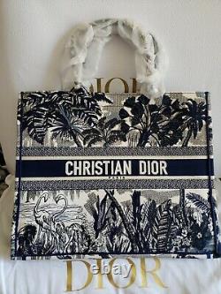 Dior Book Tote Palms Navy Blue & Blite Limited Ed Large 16x14 Carte D'authenticité