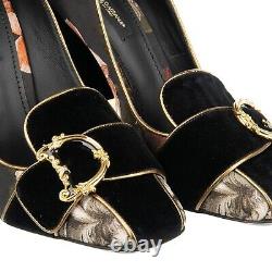 Dolce & Gabbana Baroque Fleur Velours Talons De Perles Pompes Jackie Noir 09379