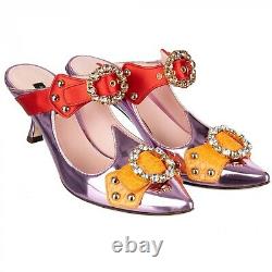 Dolce & Gabbana Cristaux Métalliques Talons À Mule Pompes Aladino Rose Rouge Orange 09641