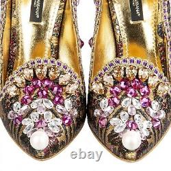 Dolce & Gabbana Lurex Jacquard Cristaux Pompes Talons Aladino Or Rose 09035
