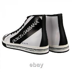 Dolce & Gabbana Sneaker Haut De Gamme Roma Avec Logo Toile Cuir Blanc Noir 09547