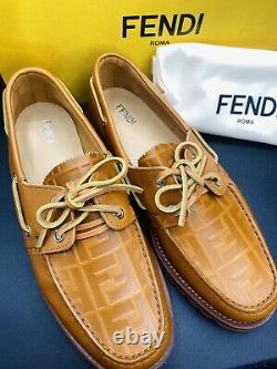 Fendi Homme Ff Embossed Boat Shoes Edition Limitée Taille Us 12 Nwb Authentic