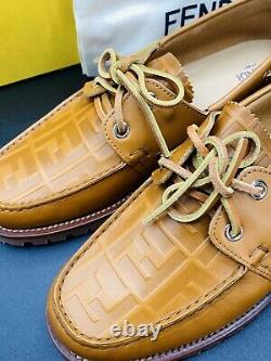 Fendi Homme Ff Embossed Boat Shoes Edition Limitée Taille Us 12 Nwb Authentic