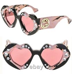 GUCCI HOLLYWOOD FOREVER 1329 Lunettes de soleil noires avec cœur rose en cristal GG1329S 001