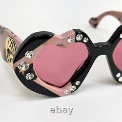 GUCCI HOLLYWOOD FOREVER 1329 Lunettes de soleil noires avec cœur rose en cristal GG1329S 001