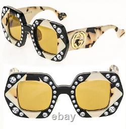 GUCCI HOLLYWOOD FOREVER 1330 Lunettes de soleil en cristal noir ivoire jaune GG1330S 001