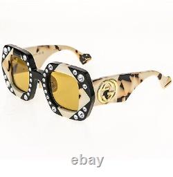 GUCCI HOLLYWOOD FOREVER 1330 Lunettes de soleil en cristal noir ivoire jaune GG1330S 001