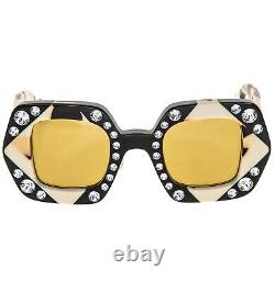 GUCCI HOLLYWOOD FOREVER 1330 Lunettes de soleil en cristal noir ivoire jaune GG1330S 001