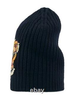 Gucci Midnight Blue Tiger Appliqué Wool Beanie Hat Size M Limited Edition