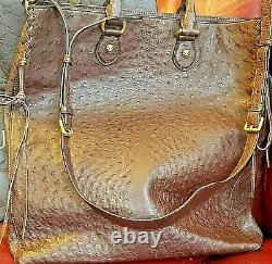Gucci Struzzo Ostrich Leather Travel Tote Laiton Cat Crossbody Messenger Taille XL