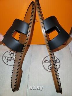 Hermes Oran Sandal Calfskin Leather Edition Limitée Noir Taille 40 Eu/ 10us Nouveau