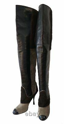 Jerome C. Rousseau 39 Patchwork Leather Suede Faux Fur Thigh High Bottes 8.5