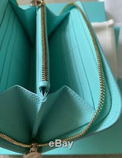 Limited Edition Tiffany's Wave Étang Portefeuille Continental En Cuir Bleu De Tiffany