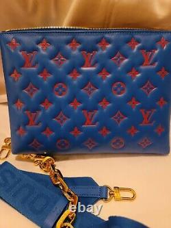 Louis Vuitton Coussin Pm Blue Red Lambskin Leather Gold Chain Limited Ed. Rare