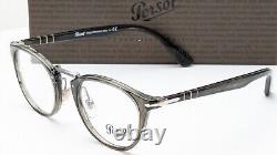 Lunettes unisexes rondes Persol Édition Typewriter 3107-V 1020 Rayé Gris 47mm