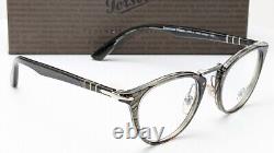 Lunettes unisexes rondes Persol Édition Typewriter 3107-V 1020 Rayé Gris 47mm