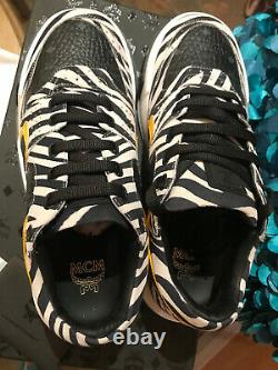 MCM Hommes Black Zebra Lowtop Sneaker Shoe Mexasmm36bk042 42eu/9-9.5 Us