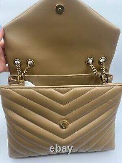 Magnifique sac matelassé YSL Yves Saint Laurent Lou Lou de taille moyenne en couleur naturelle bronzée NWT 574946