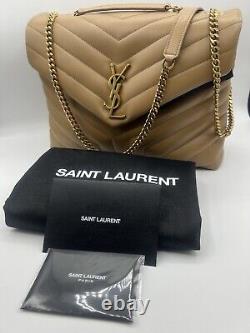 Magnifique sac matelassé YSL Yves Saint Laurent Lou Lou de taille moyenne en couleur naturelle bronzée NWT 574946