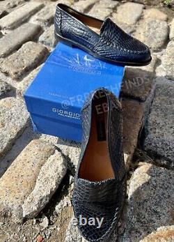 Mocassins en peau de crocodile véritable bleu de luxe italien authentique de Giorgio